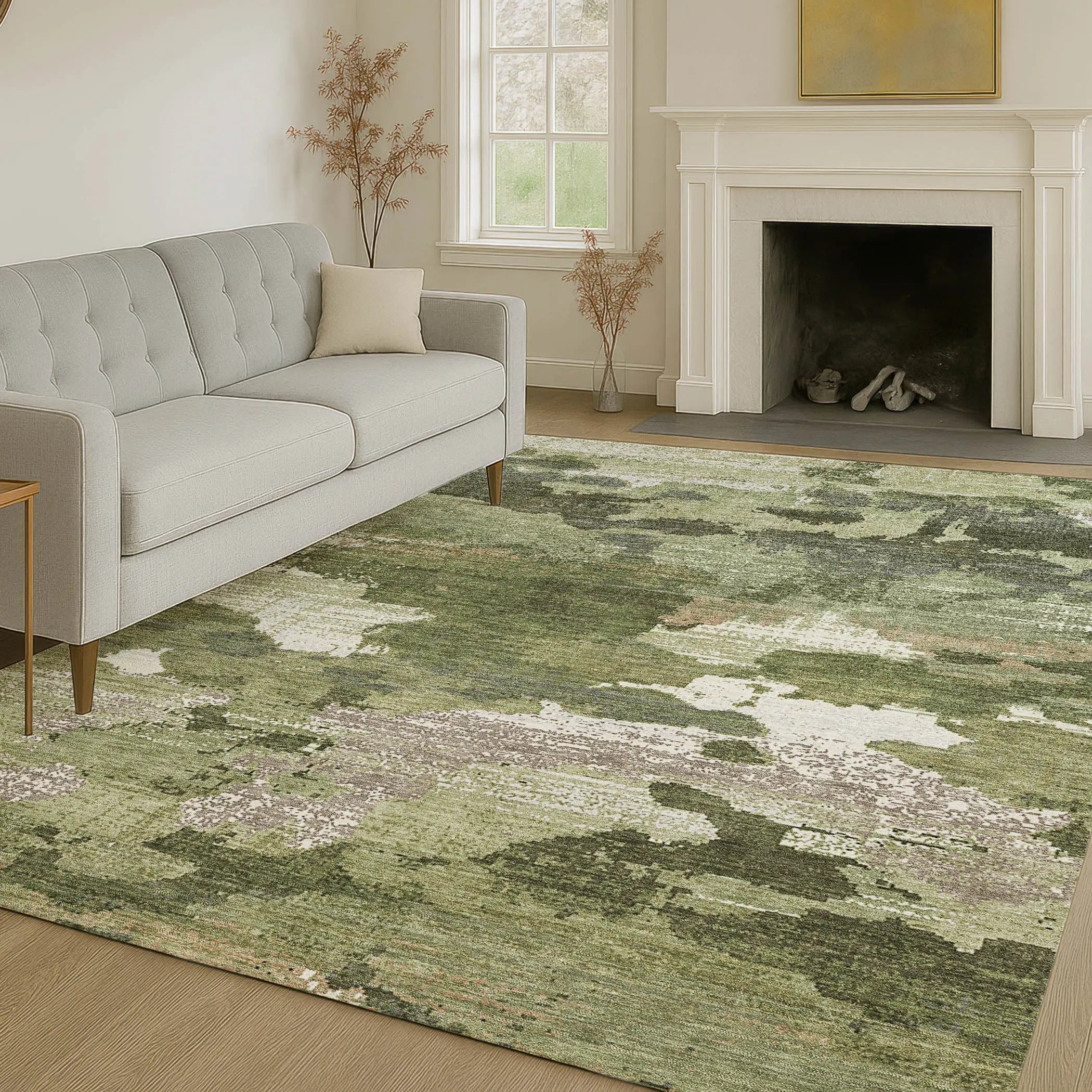 3' X 5' Olive Green And Green Abstract Washable Indoor Outdoor Area Rug Homeroots Outdoor