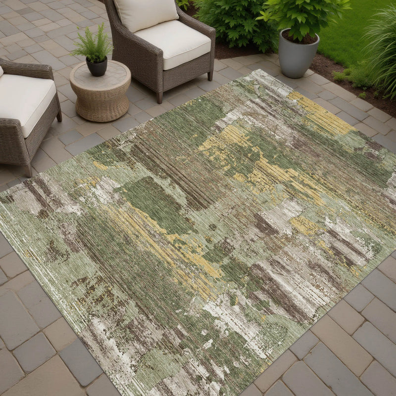 3' X 5' Olive Green And Green Abstract Washable Indoor Outdoor Area Rug Homeroots Outdoor