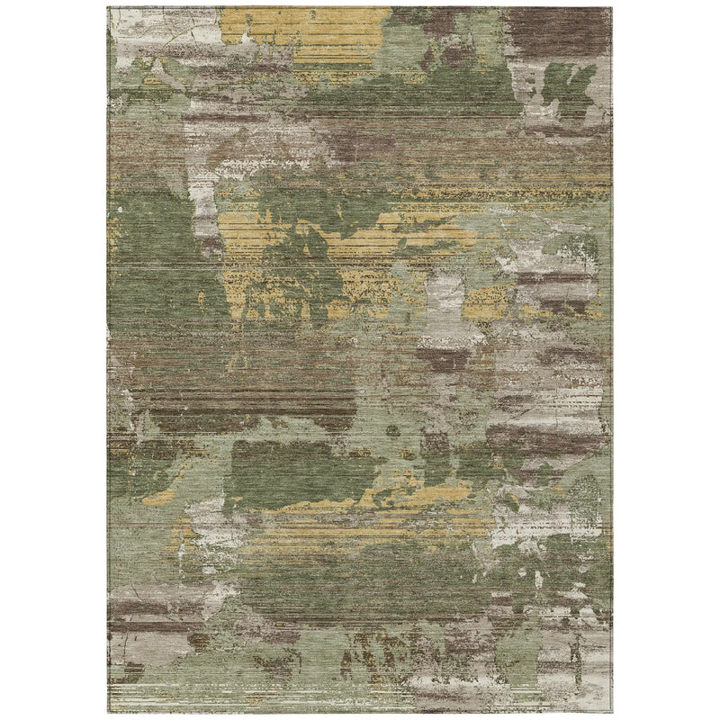 3' X 5' Olive Green And Green Abstract Washable Indoor Outdoor Area Rug Homeroots Outdoor