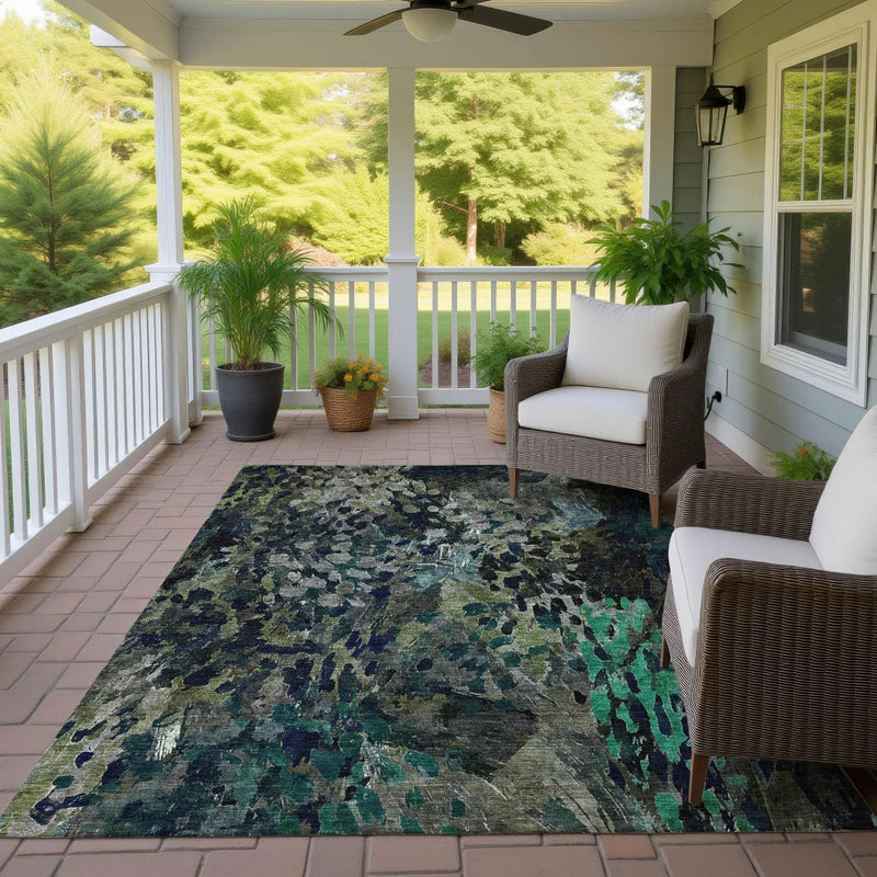 3' X 5' Olive Green And Green Abstract Washable Indoor Outdoor Area Rug Homeroots Outdoor