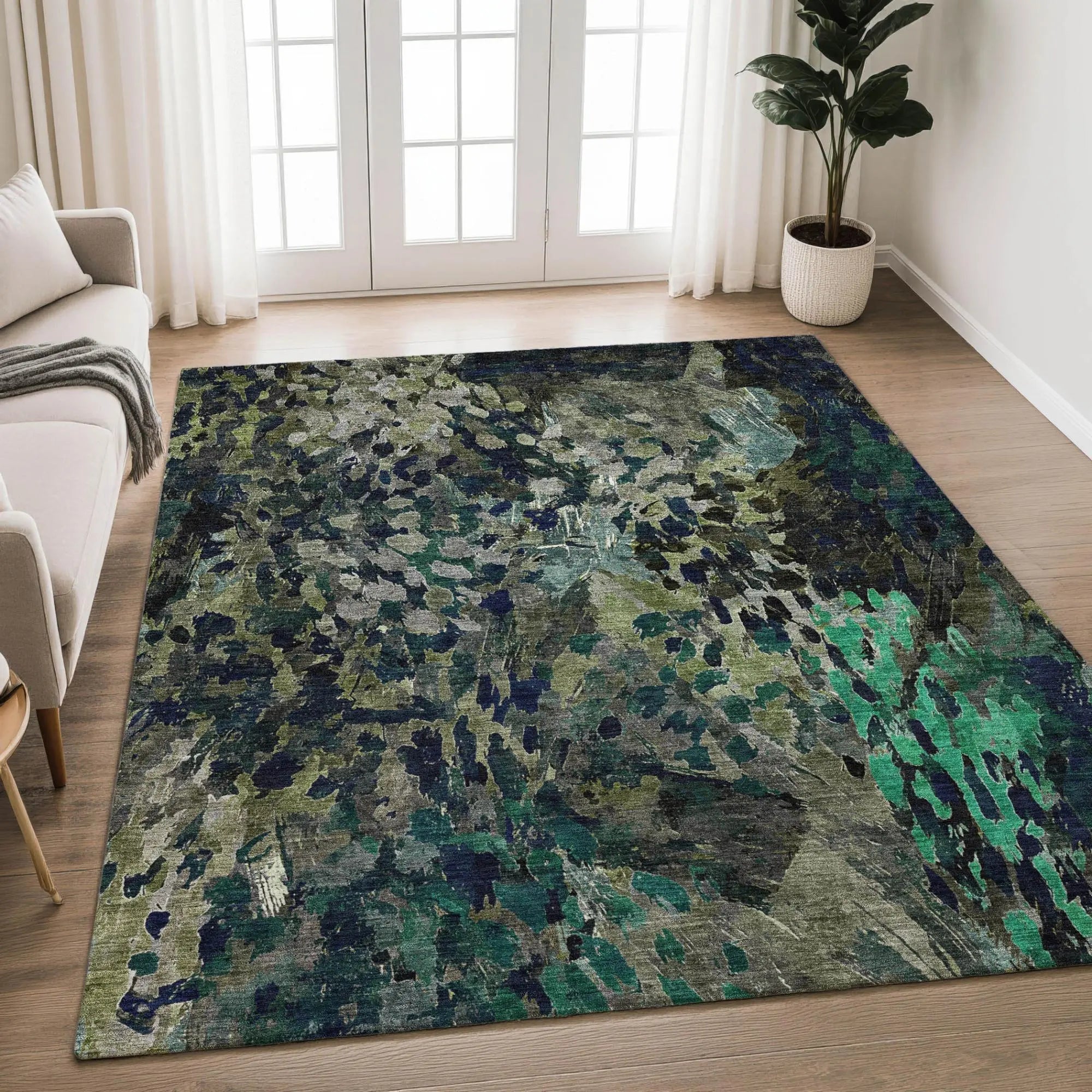 3' X 5' Olive Green And Green Abstract Washable Indoor Outdoor Area Rug Homeroots Outdoor