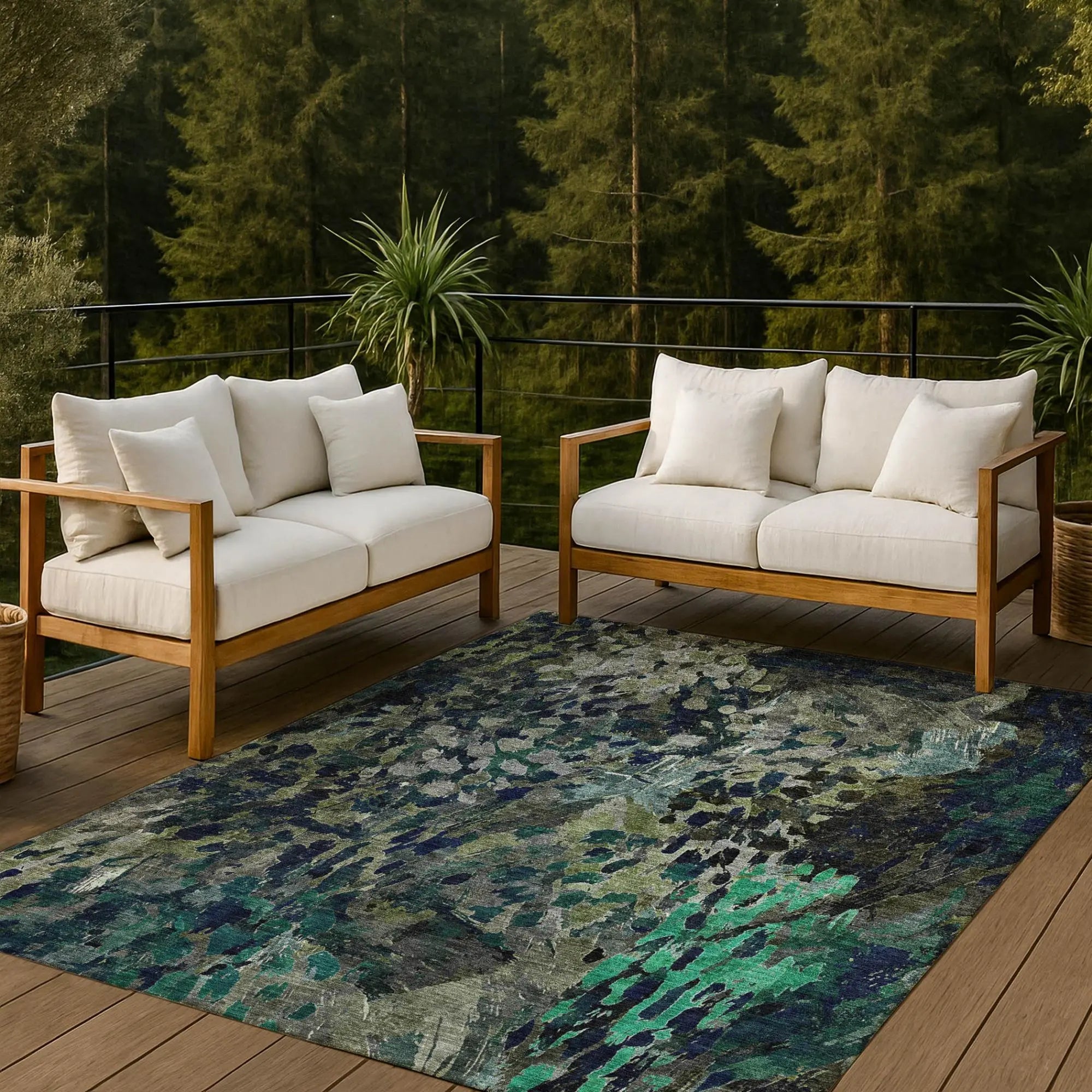 3' X 5' Olive Green And Green Abstract Washable Indoor Outdoor Area Rug Homeroots Outdoor