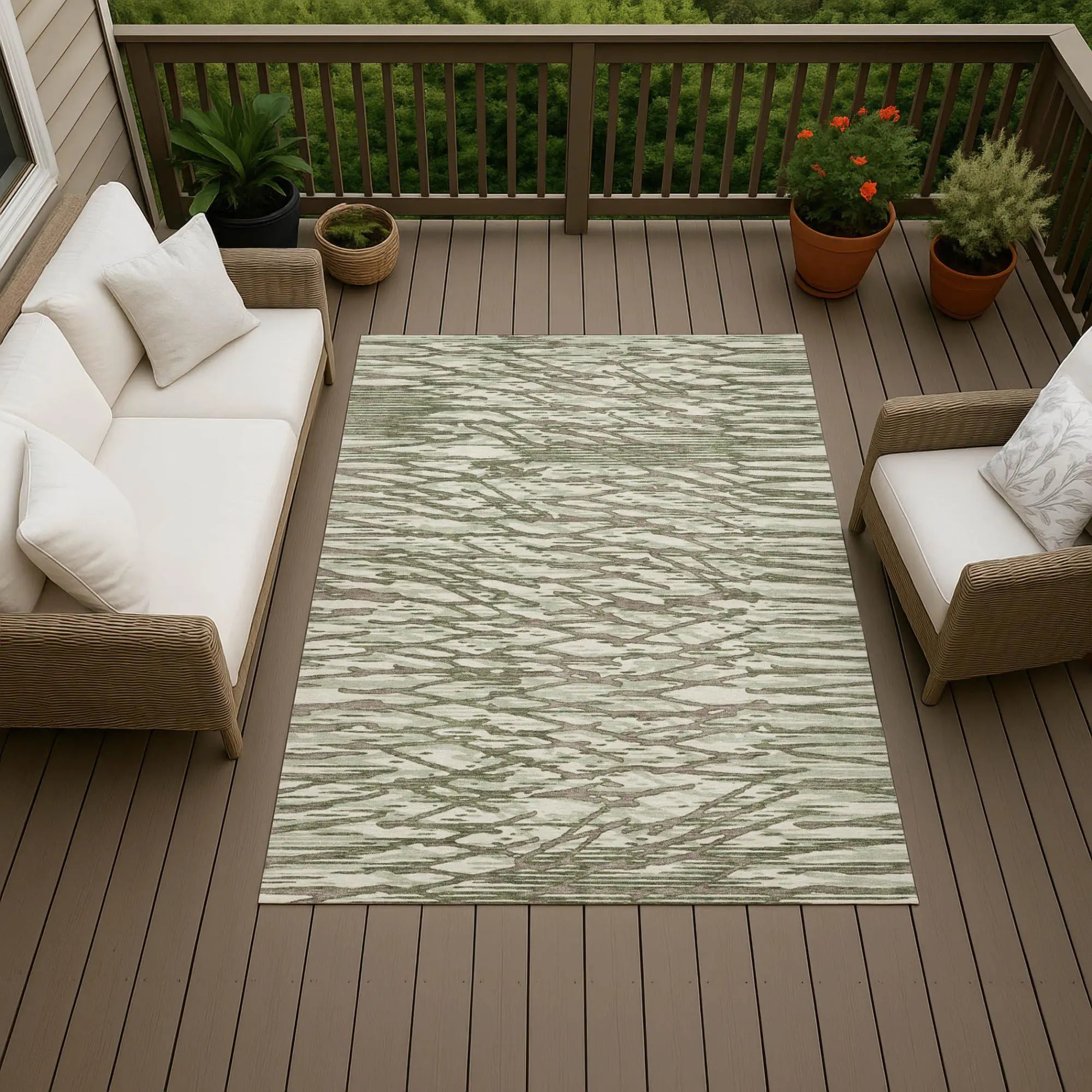 3' X 5' Olive Green And Green Abstract Washable Indoor Outdoor Area Rug Homeroots Outdoor