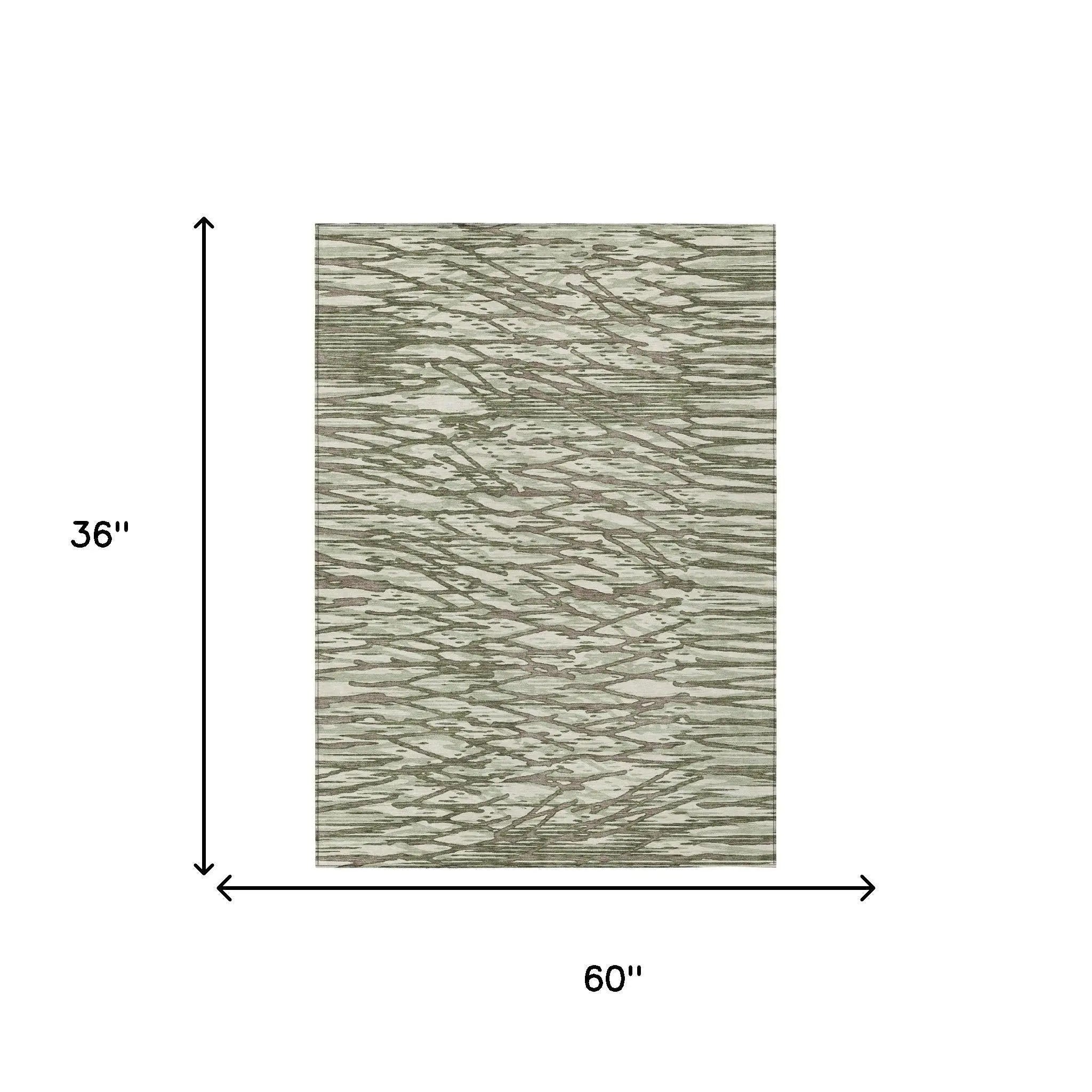 3' X 5' Olive Green And Green Abstract Washable Indoor Outdoor Area Rug Homeroots Outdoor