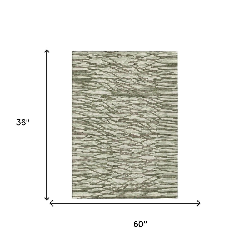 3' X 5' Olive Green And Green Abstract Washable Indoor Outdoor Area Rug Homeroots Outdoor