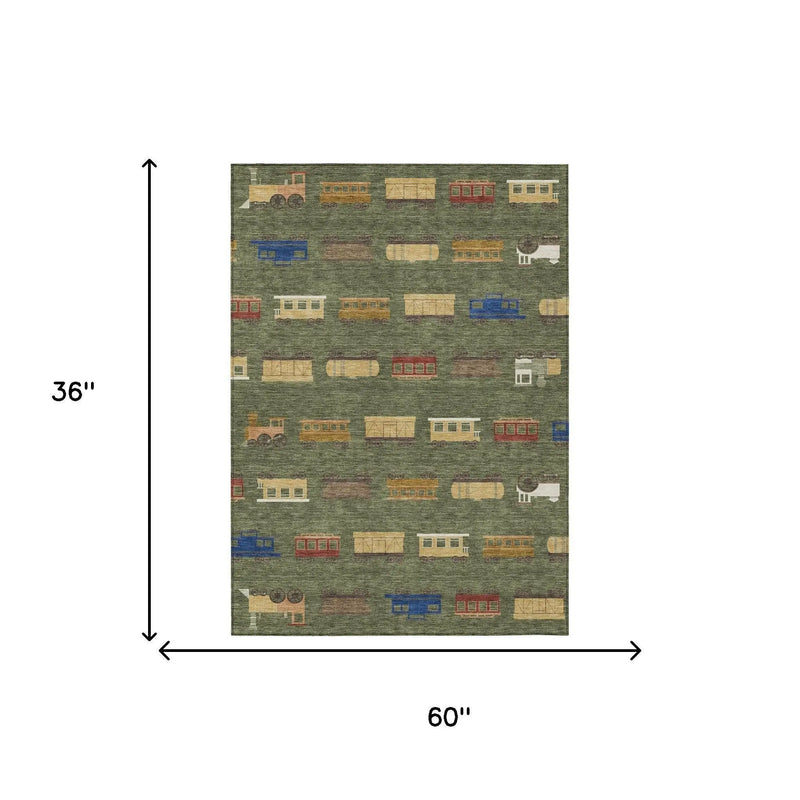 3' X 5' Olive Green And Green Abstract Washable Indoor Outdoor Area Rug Homeroots Outdoor