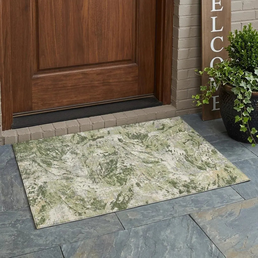 3' X 5' Olive Green And Green Abstract Washable Indoor Outdoor Area Rug Homeroots Outdoor