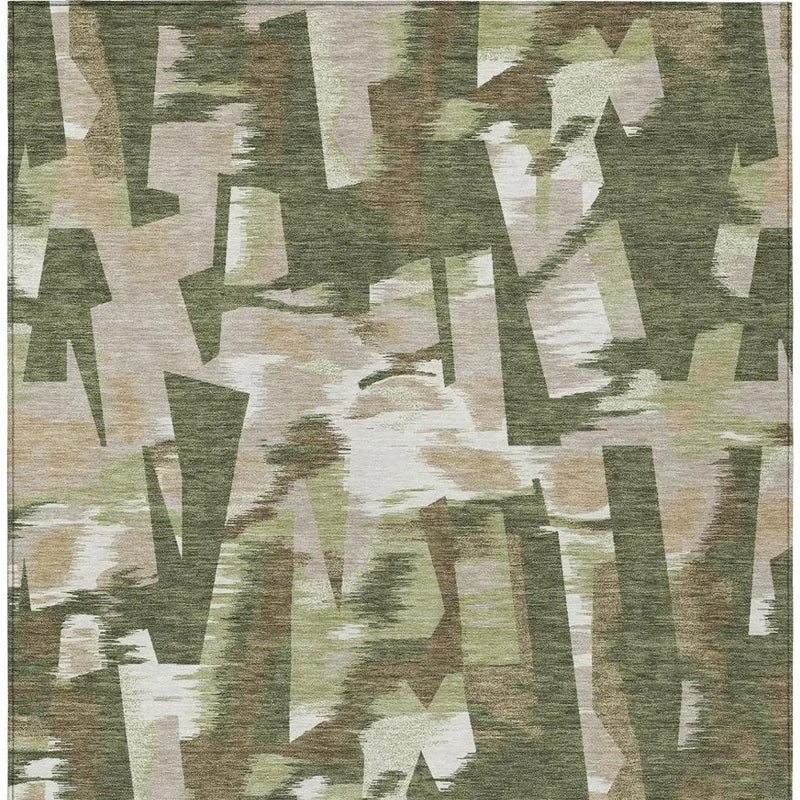 3' X 5' Olive Green And Green Abstract Washable Indoor Outdoor Area Rug Homeroots Outdoor