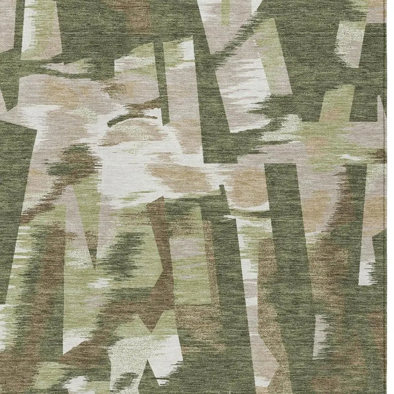 3' X 5' Olive Green And Green Abstract Washable Indoor Outdoor Area Rug Homeroots Outdoor