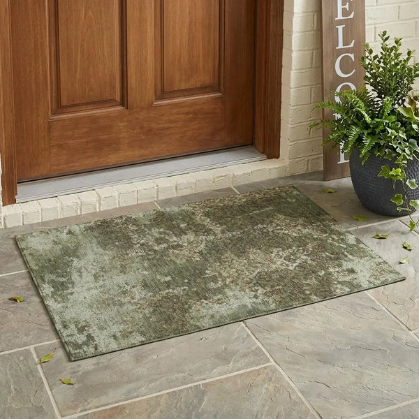 3' X 5' Olive Green And Green Abstract Washable Indoor Outdoor Area Rug Homeroots Outdoor