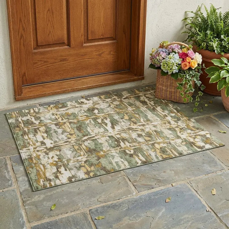 3' X 5' Olive Green And Green Abstract Washable Indoor Outdoor Area Rug Homeroots Outdoor