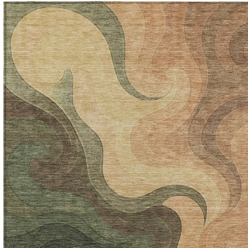 3' X 5' Olive Green And Green Abstract Washable Indoor Outdoor Area Rug Homeroots Outdoor