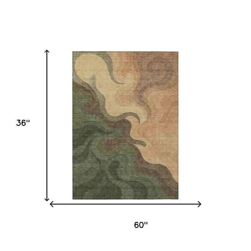 3' X 5' Olive Green And Green Abstract Washable Indoor Outdoor Area Rug Homeroots Outdoor