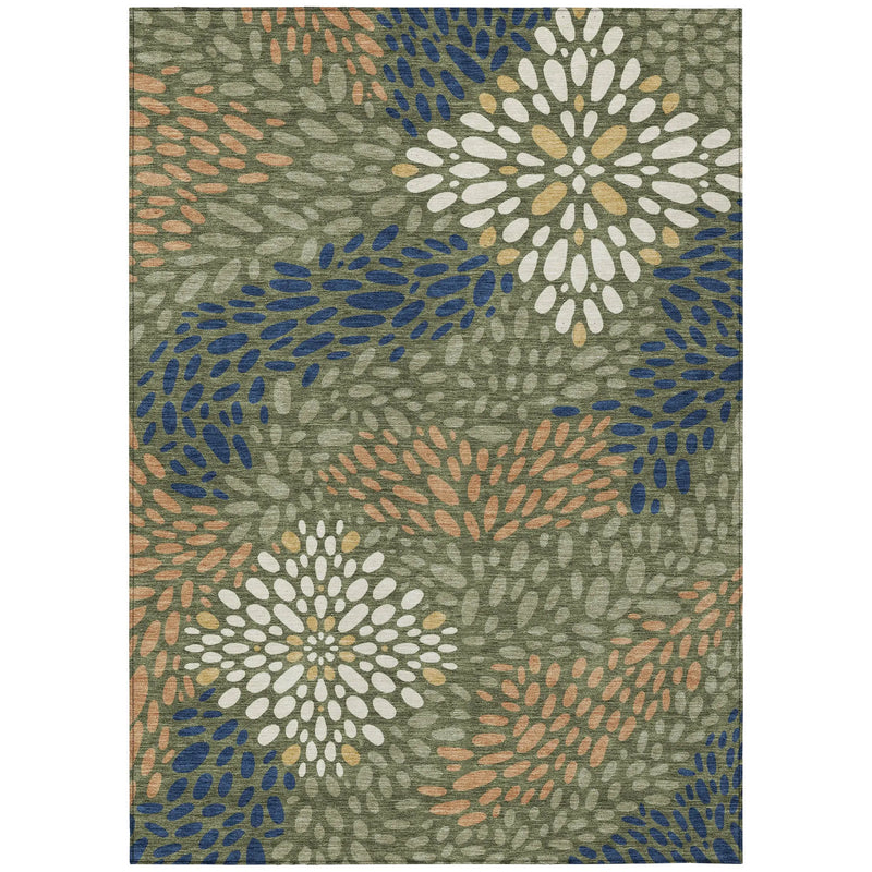 3' X 5' Olive Green And Green Abstract Washable Indoor Outdoor Area Rug Homeroots Outdoor