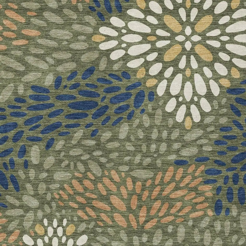 3' X 5' Olive Green And Green Abstract Washable Indoor Outdoor Area Rug Homeroots Outdoor
