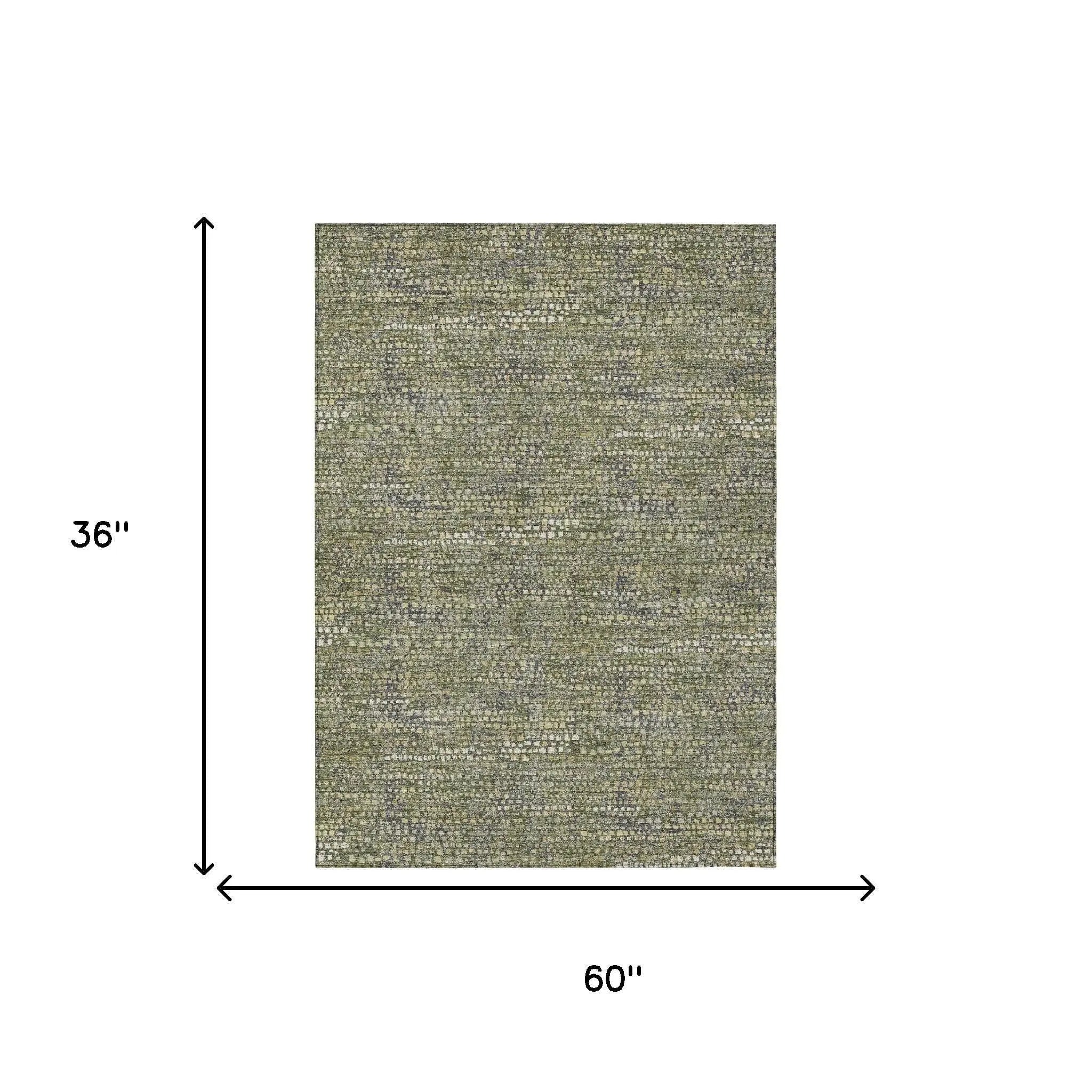 3' X 5' Olive Green And Green Abstract Washable Indoor Outdoor Area Rug Homeroots Outdoor