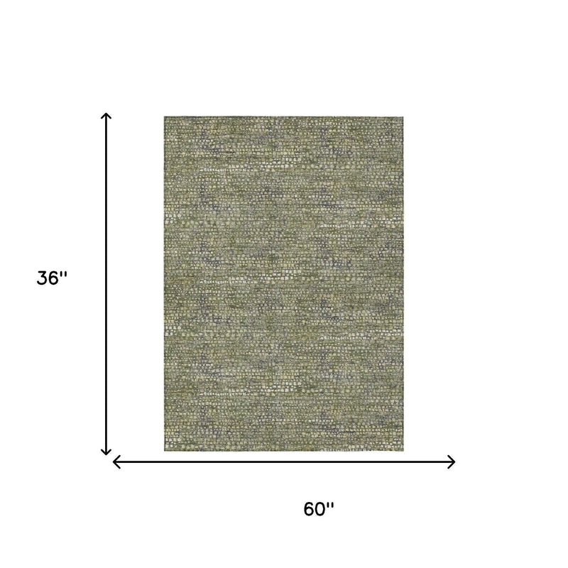 3' X 5' Olive Green And Green Abstract Washable Indoor Outdoor Area Rug Homeroots Outdoor