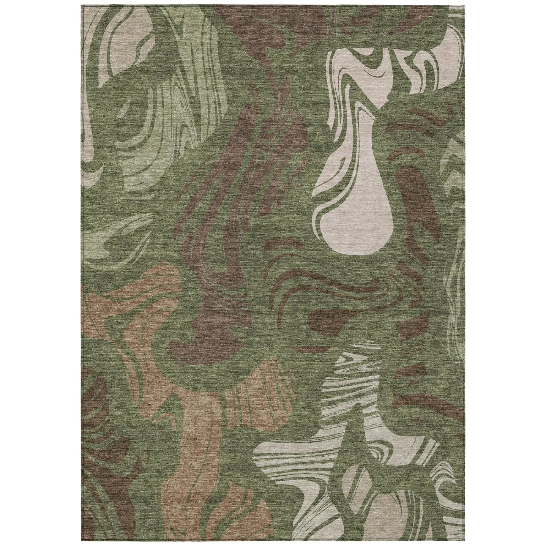 3' X 5' Olive Green And Green Abstract Washable Indoor Outdoor Area Rug Homeroots Outdoor