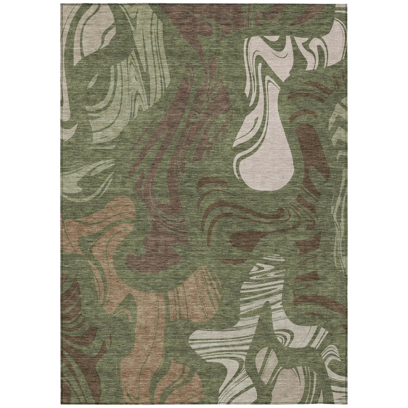 3' X 5' Olive Green And Green Abstract Washable Indoor Outdoor Area Rug Homeroots Outdoor