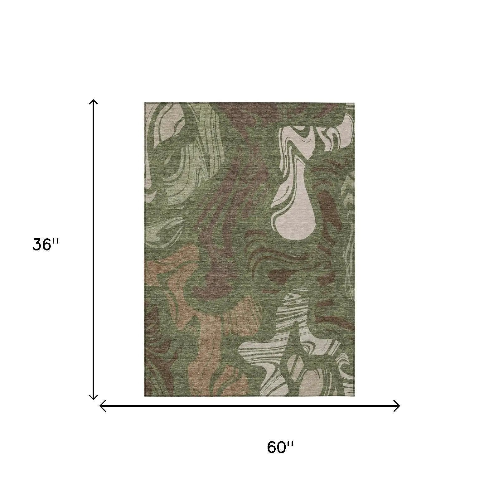 3' X 5' Olive Green And Green Abstract Washable Indoor Outdoor Area Rug Homeroots Outdoor