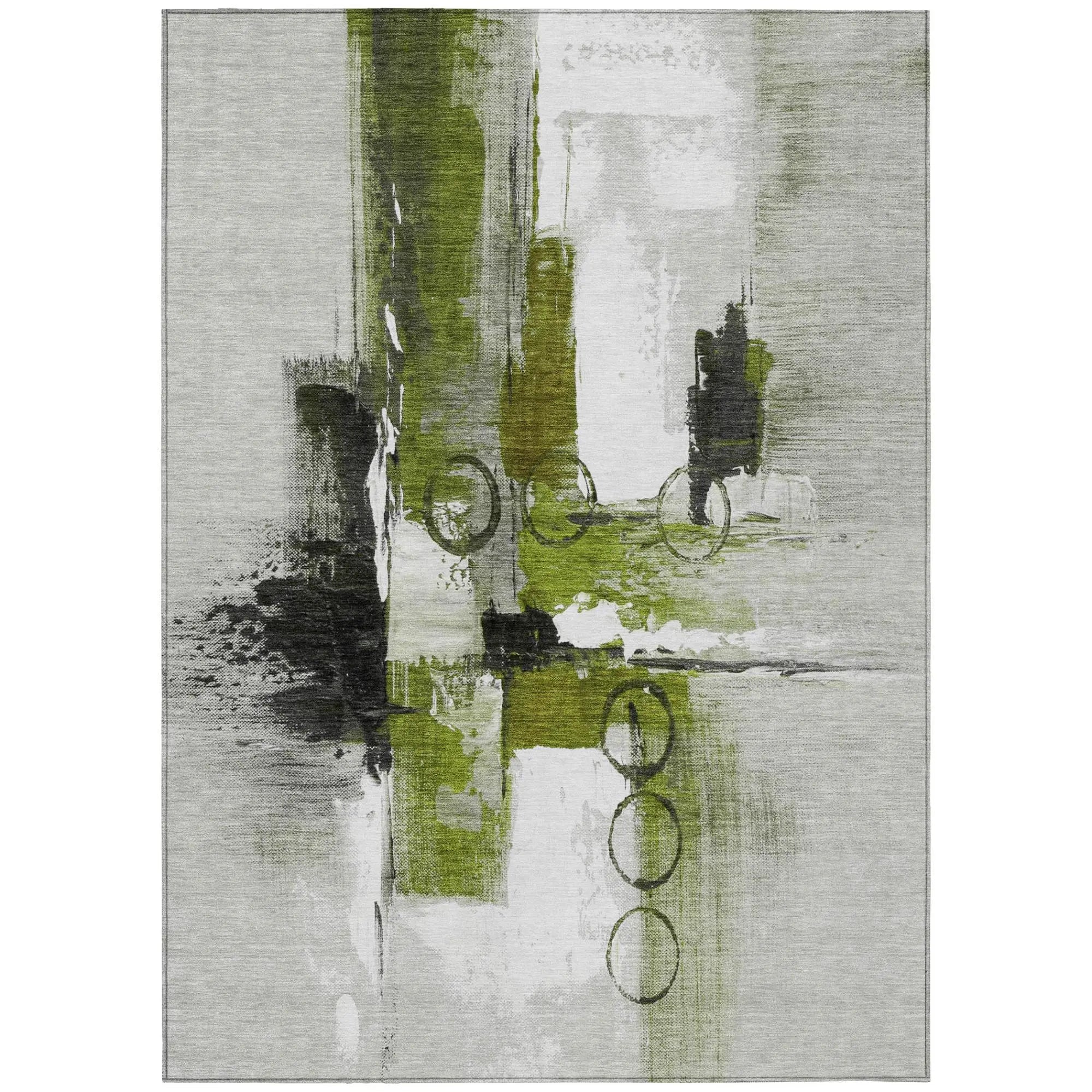3' X 5' Olive Green And Green Abstract Washable Indoor Outdoor Area Rug Homeroots Outdoor