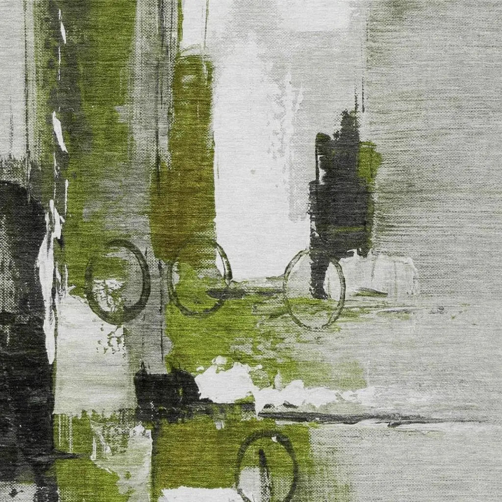 3' X 5' Olive Green And Green Abstract Washable Indoor Outdoor Area Rug Homeroots Outdoor