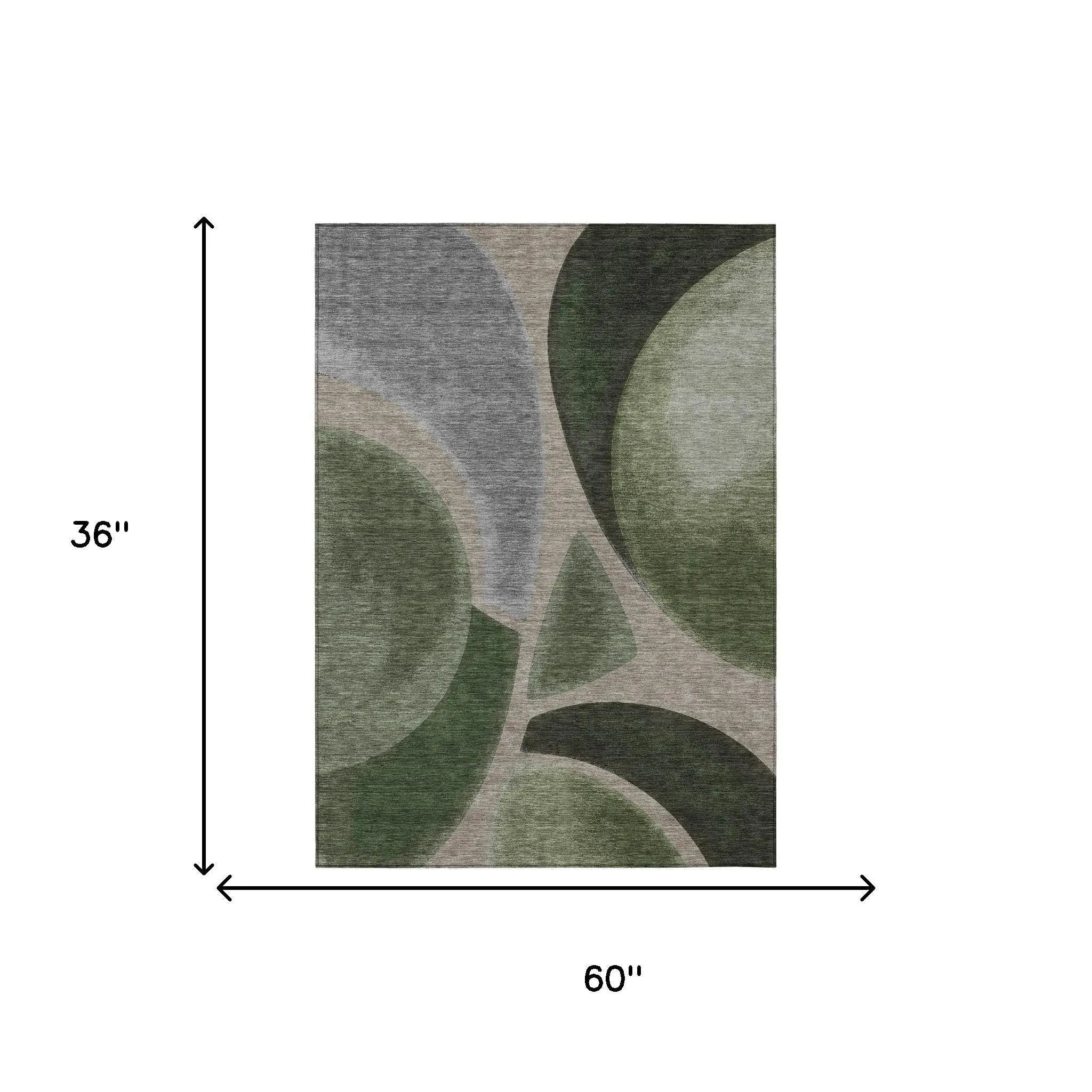 3' X 5' Olive Green And Green Abstract Washable Indoor Outdoor Area Rug Homeroots Outdoor