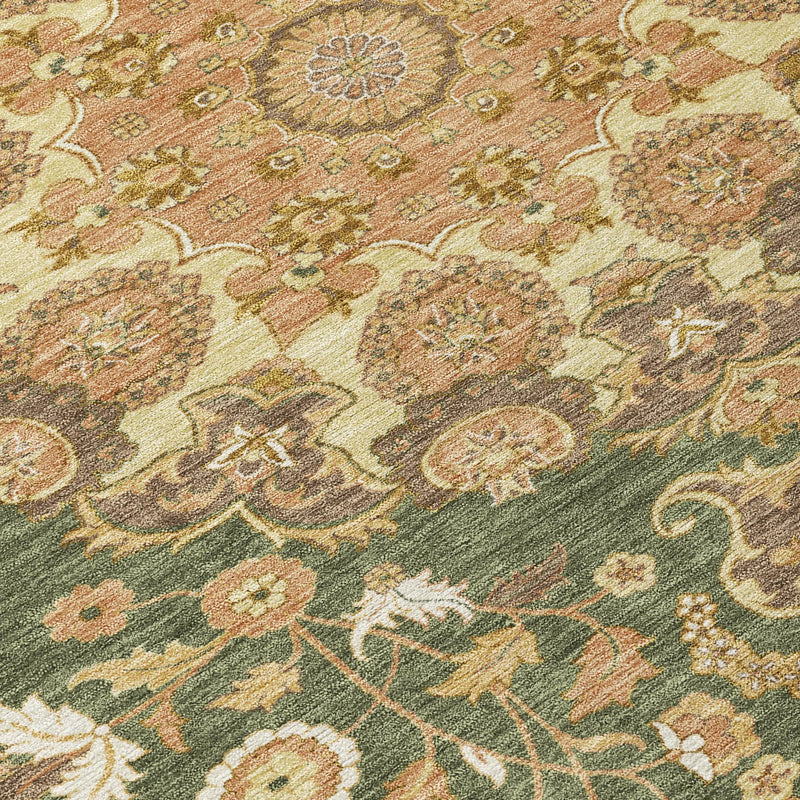 3' X 5' Olive Green And Green Damask Washable Indoor Outdoor Area Rug Homeroots Outdoor