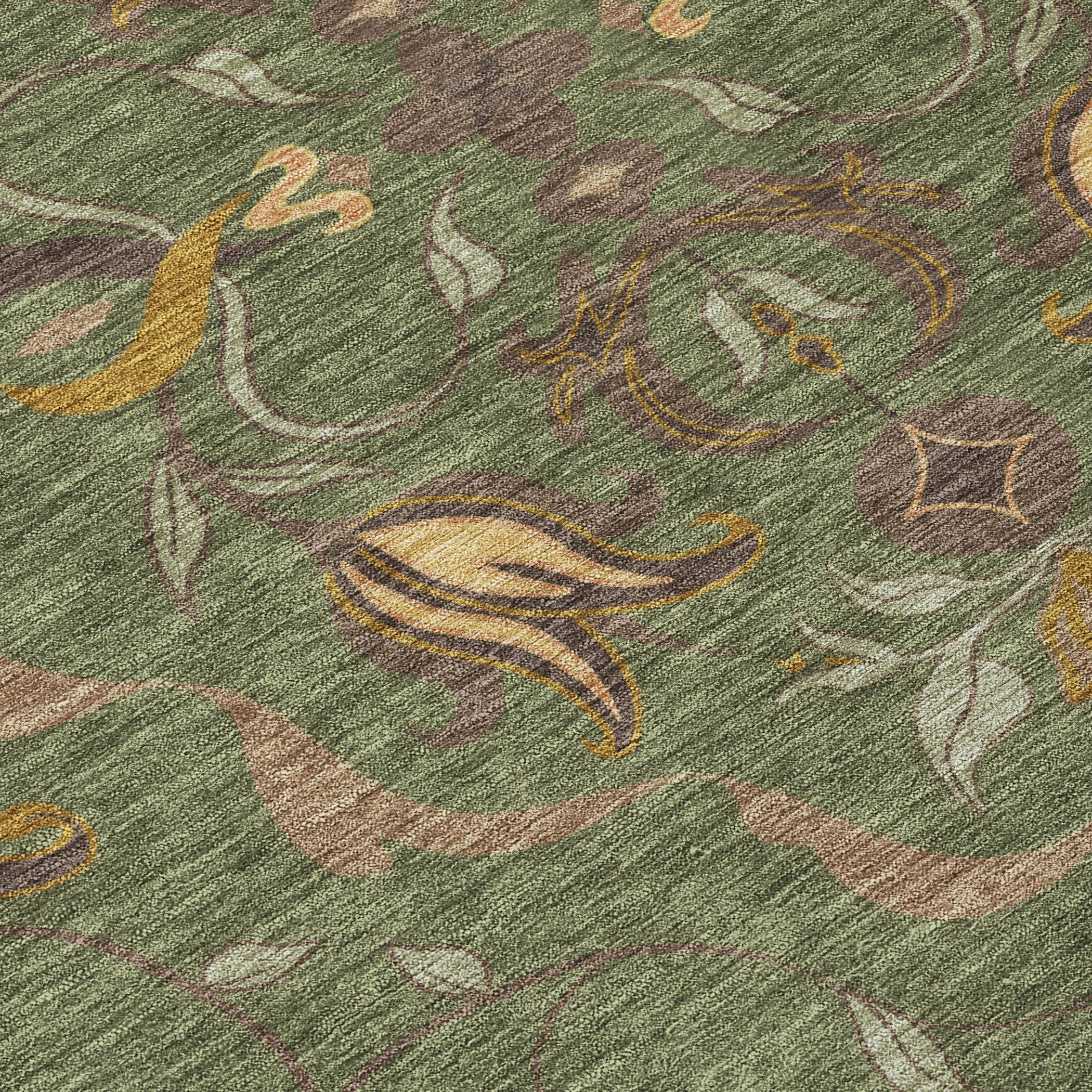 3' X 5' Olive Green And Green Damask Washable Indoor Outdoor Area Rug Homeroots Outdoor