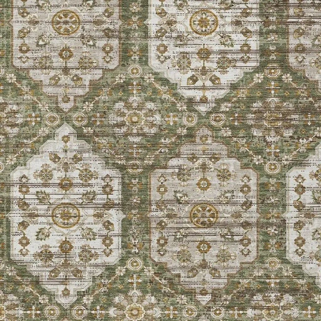 3' X 5' Olive Green And Green Damask Washable Indoor Outdoor Area Rug Homeroots Outdoor