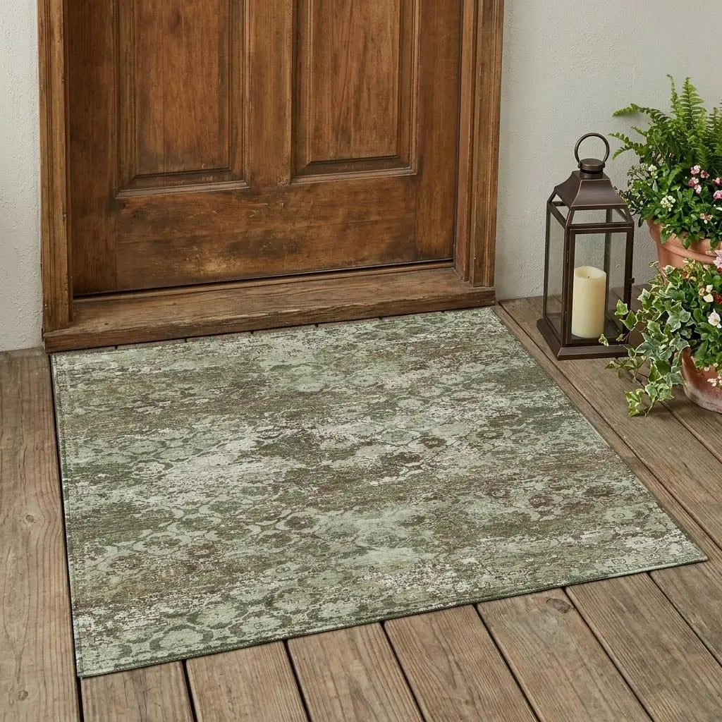 3' X 5' Olive Green And Green Floral Medallion Washable Indoor Outdoor Area Rug Homeroots Outdoor