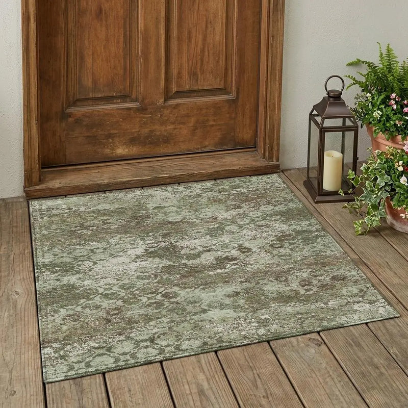 3' X 5' Olive Green And Green Floral Medallion Washable Indoor Outdoor Area Rug Homeroots Outdoor
