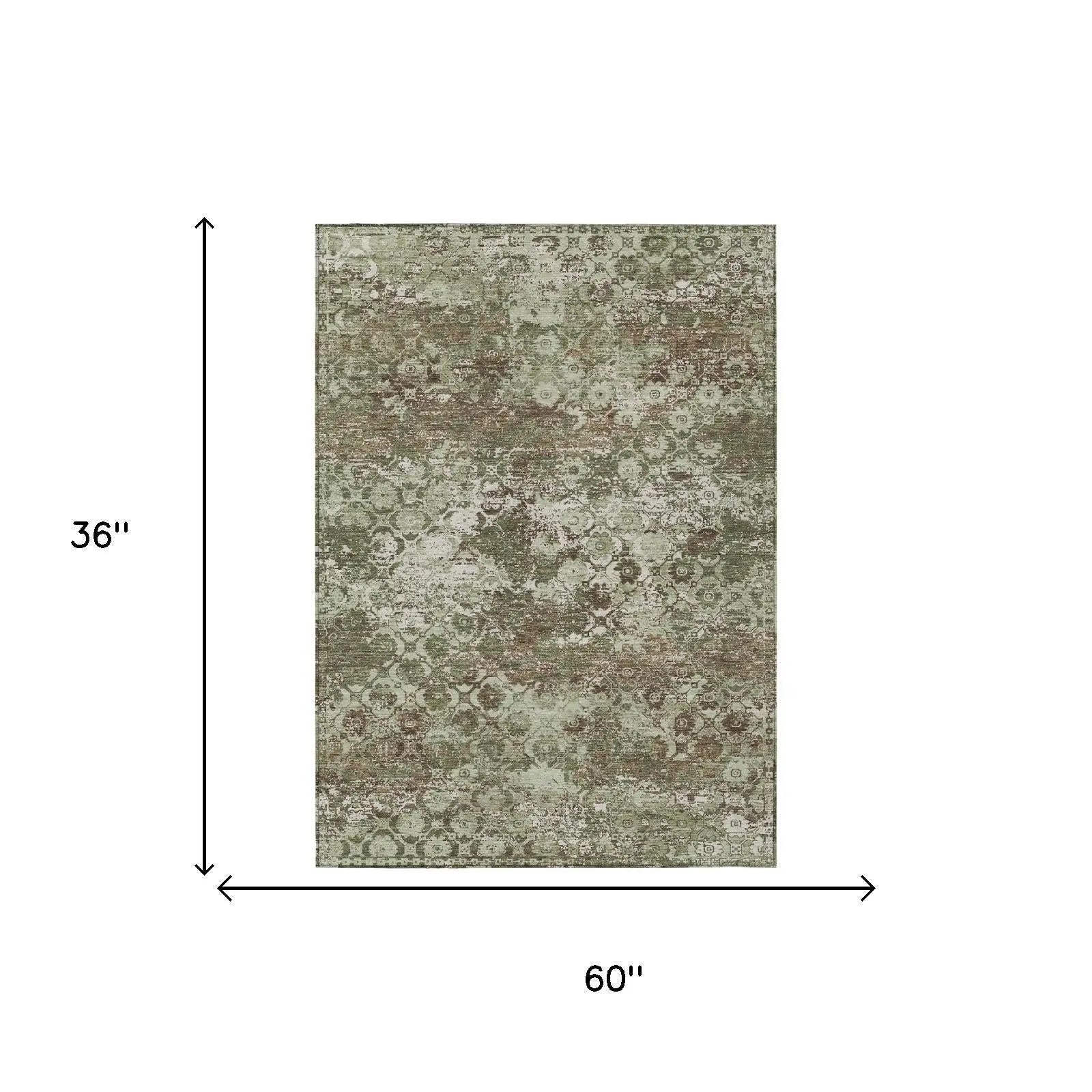 3' X 5' Olive Green And Green Floral Medallion Washable Indoor Outdoor Area Rug Homeroots Outdoor