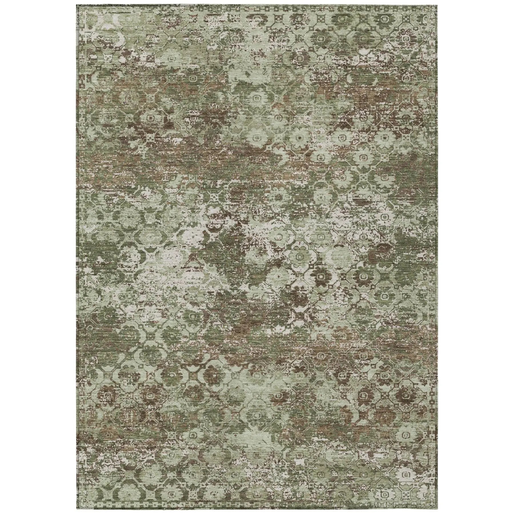 3' X 5' Olive Green And Green Floral Medallion Washable Indoor Outdoor Area Rug Homeroots Outdoor