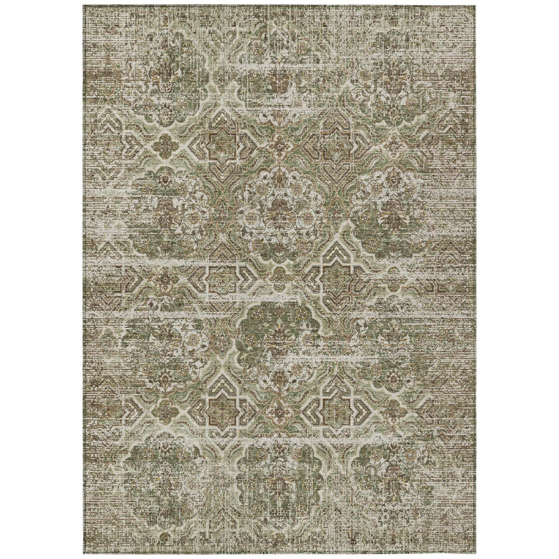 3' X 5' Olive Green And Green Floral Washable Indoor Outdoor Area Rug Homeroots Outdoor