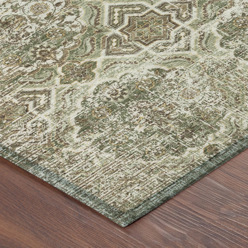 3' X 5' Olive Green And Green Floral Washable Indoor Outdoor Area Rug Homeroots Outdoor