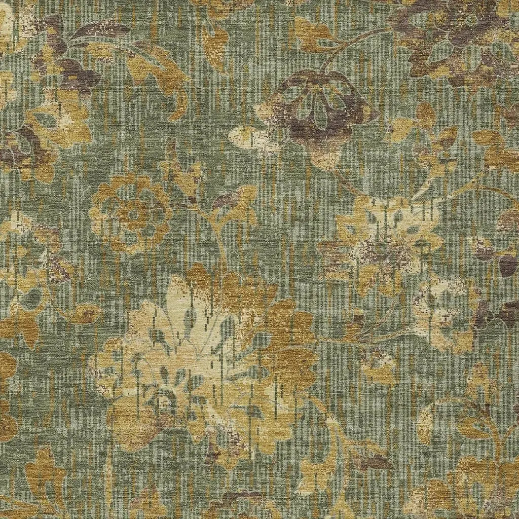 3' X 5' Olive Green And Green Floral Washable Indoor Outdoor Area Rug Homeroots Outdoor