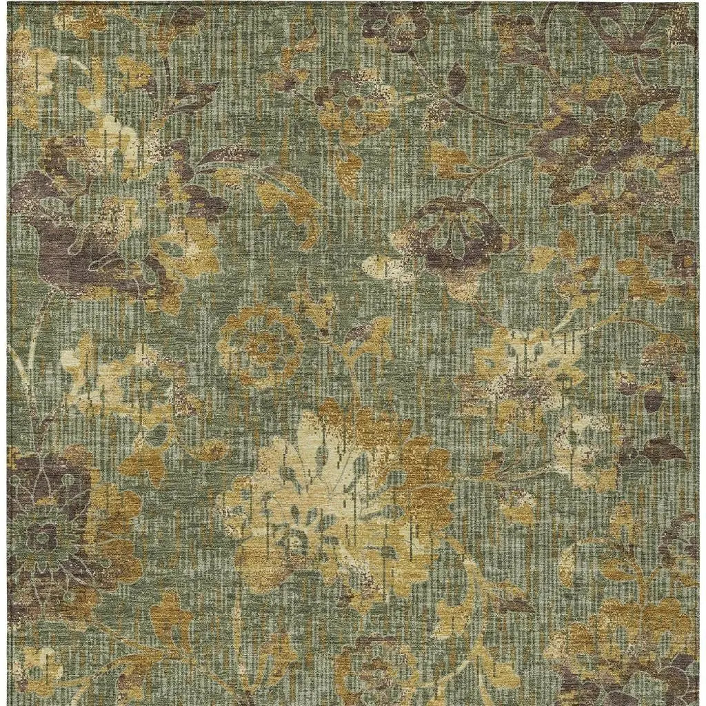 3' X 5' Olive Green And Green Floral Washable Indoor Outdoor Area Rug Homeroots Outdoor