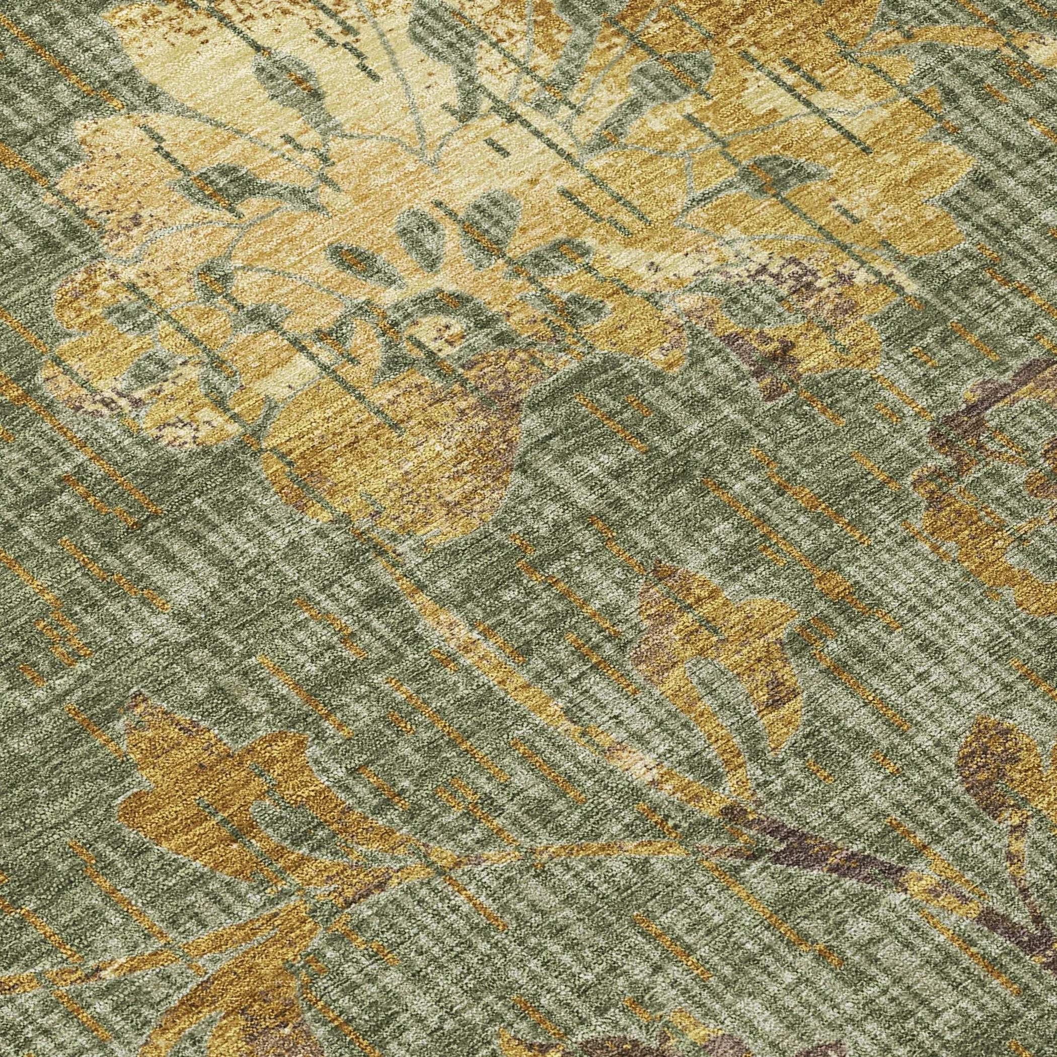 3' X 5' Olive Green And Green Floral Washable Indoor Outdoor Area Rug Homeroots Outdoor