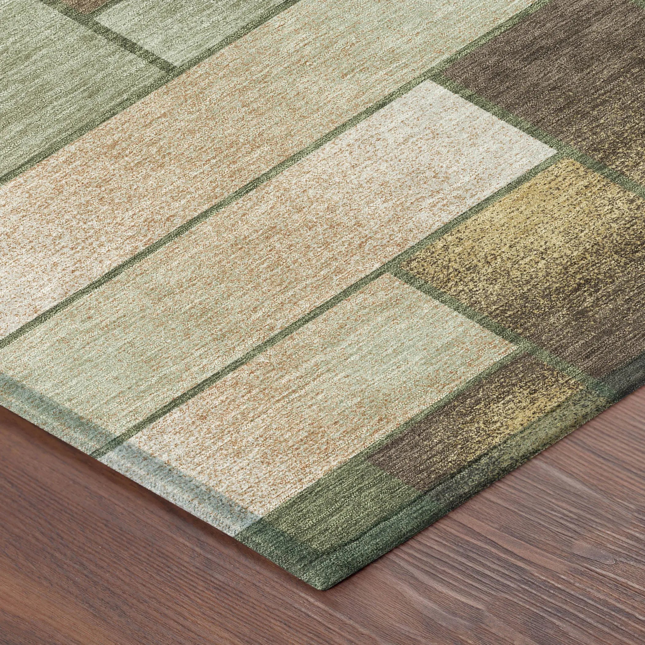 3' X 5' Olive Green And Green Geometric Washable Indoor Outdoor Area Rug Homeroots Outdoor