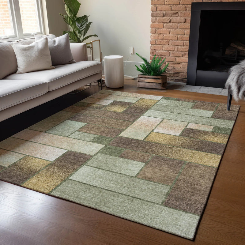 3' X 5' Olive Green And Green Geometric Washable Indoor Outdoor Area Rug Homeroots Outdoor