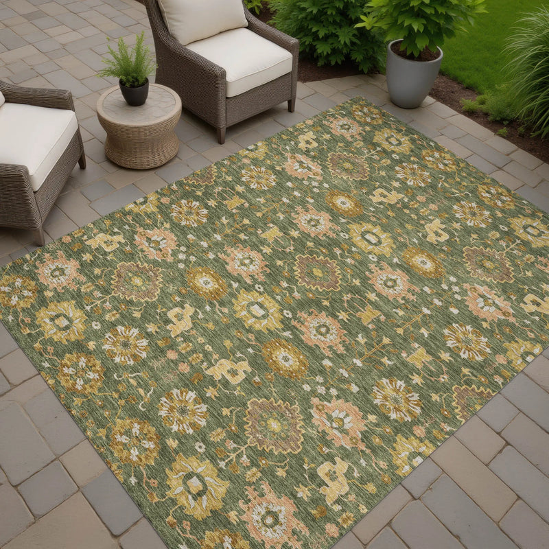 3' X 5' Olive Green And Green Geometric Washable Indoor Outdoor Area Rug Homeroots Outdoor