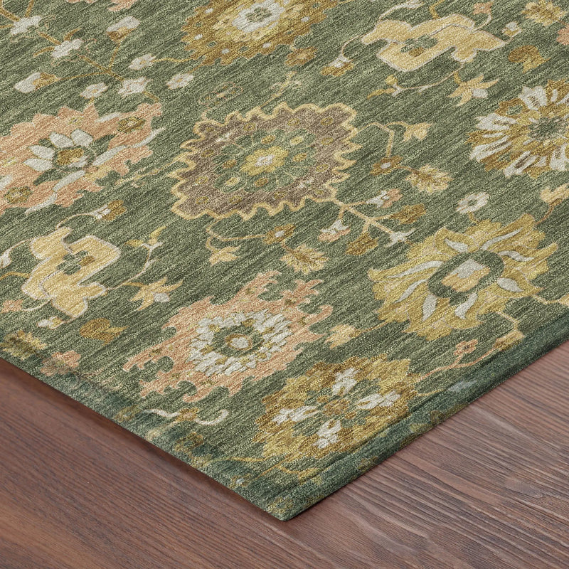 3' X 5' Olive Green And Green Geometric Washable Indoor Outdoor Area Rug Homeroots Outdoor