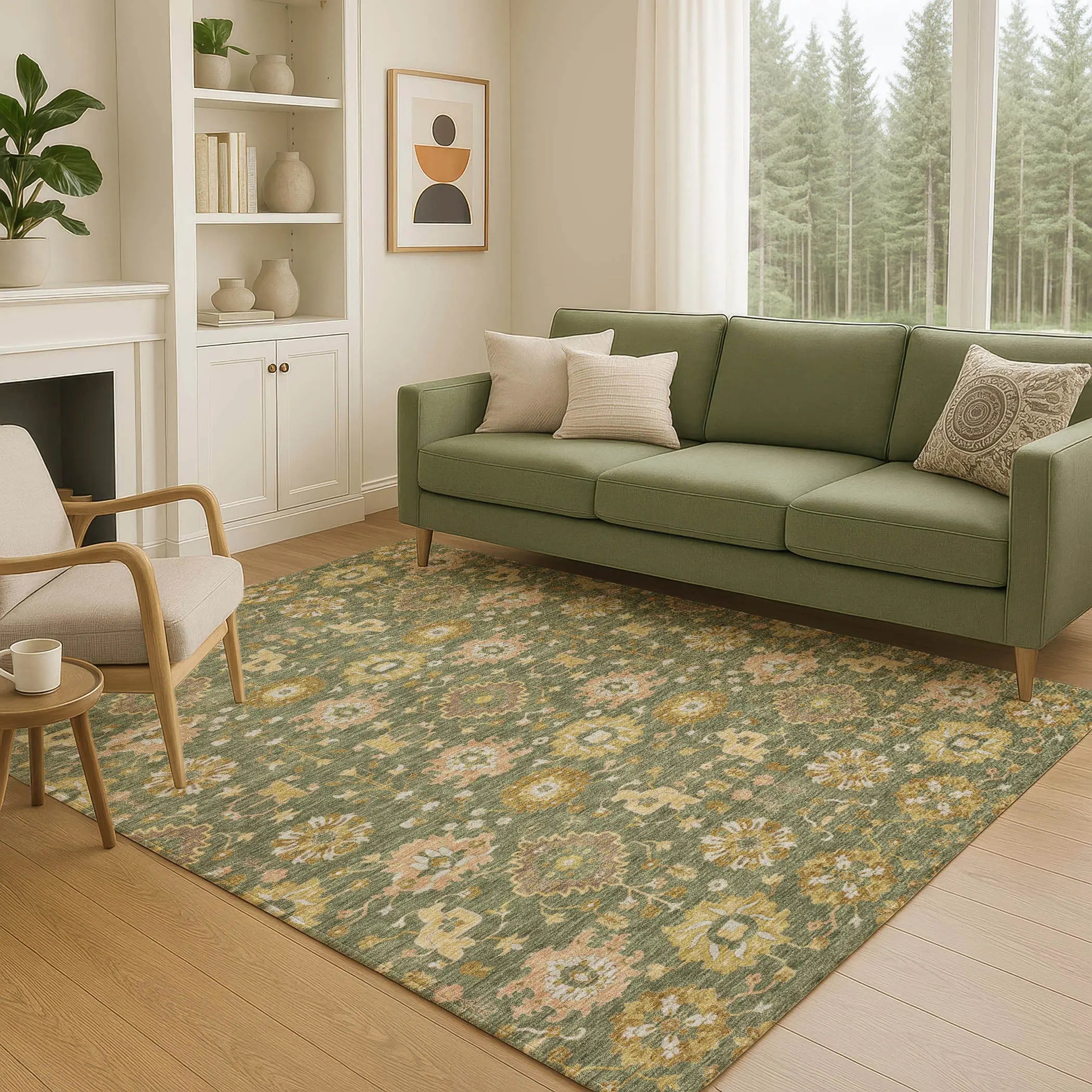 3' X 5' Olive Green And Green Geometric Washable Indoor Outdoor Area Rug Homeroots Outdoor