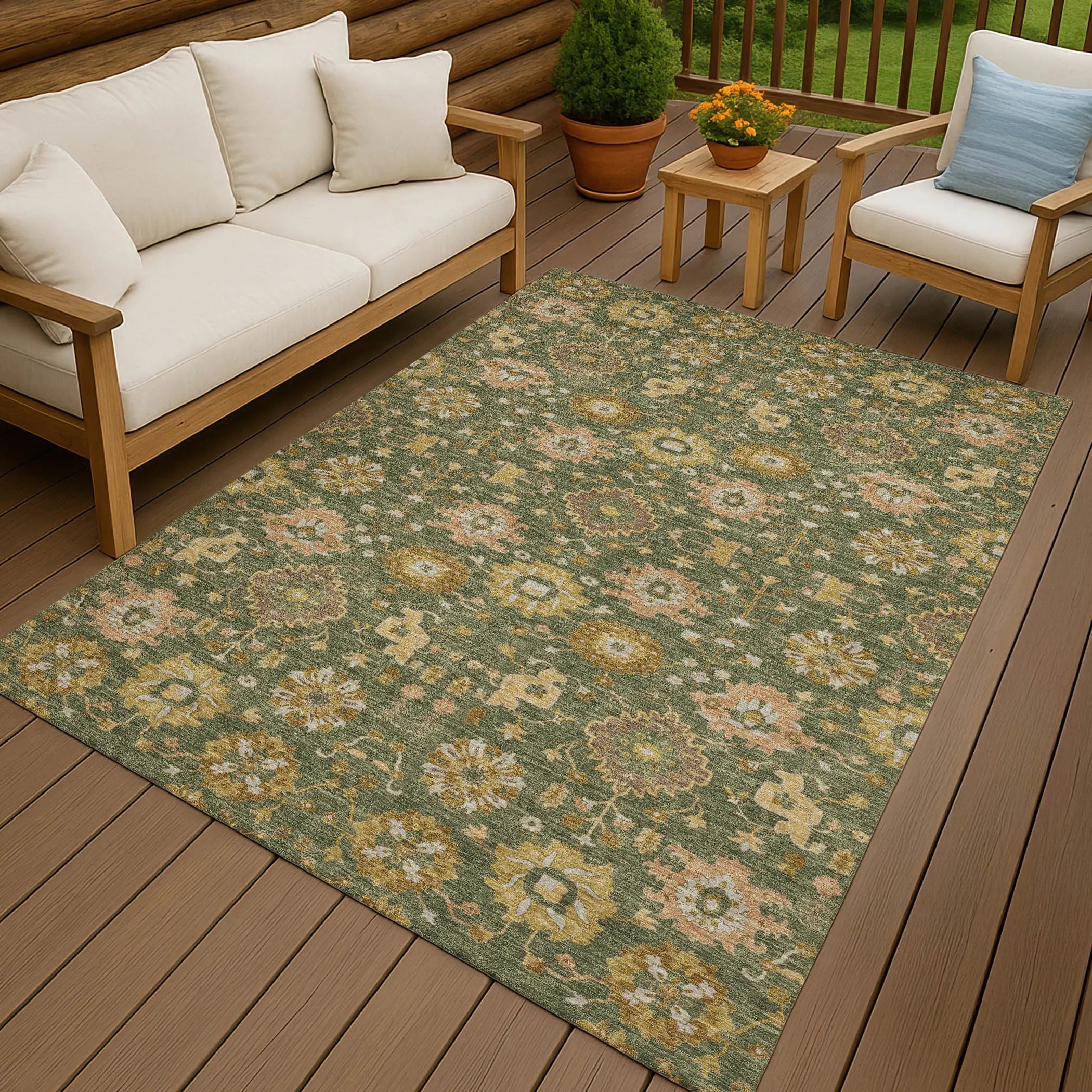 3' X 5' Olive Green And Green Geometric Washable Indoor Outdoor Area Rug Homeroots Outdoor