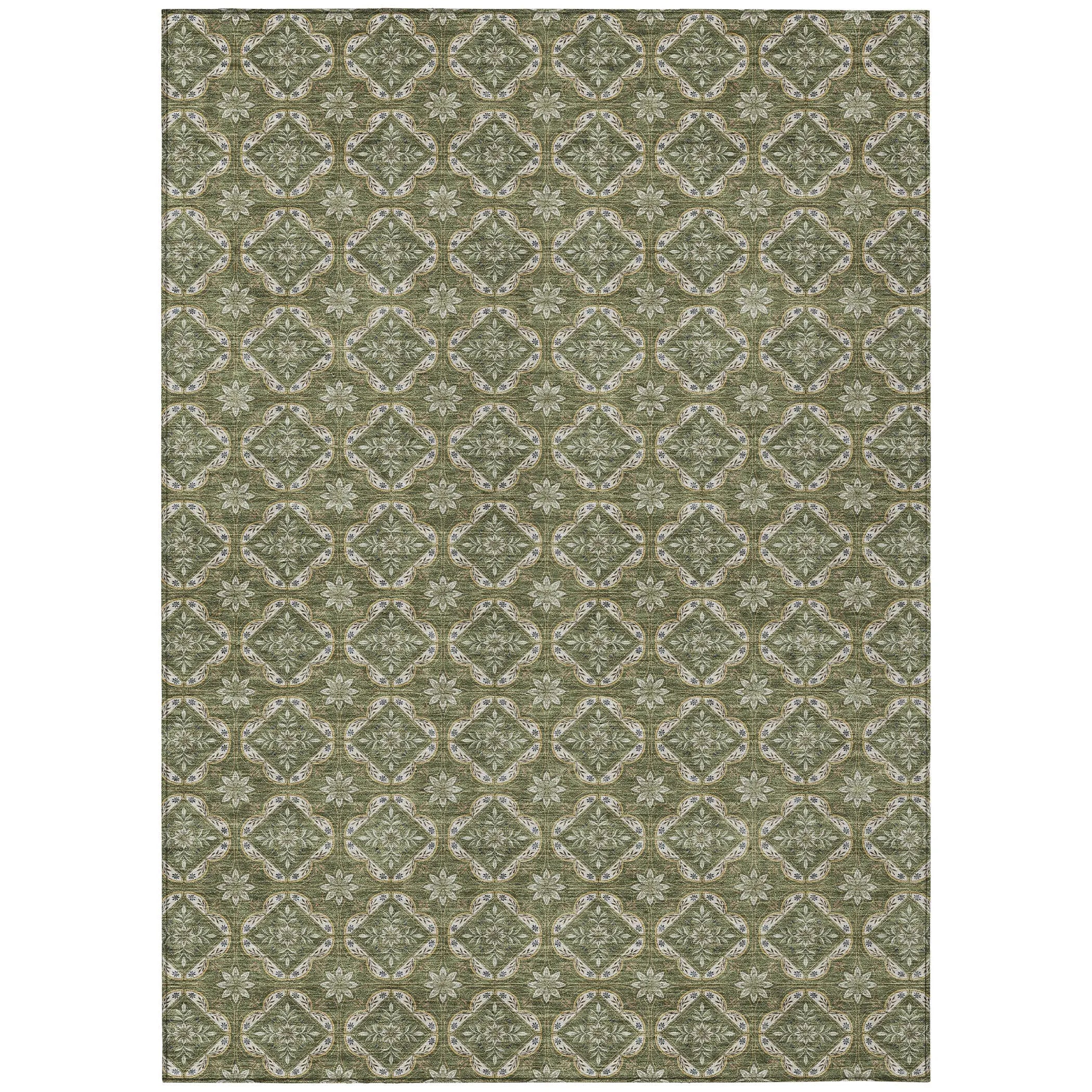 3' X 5' Olive Green And Green Geometric Washable Indoor Outdoor Area Rug Homeroots Outdoor