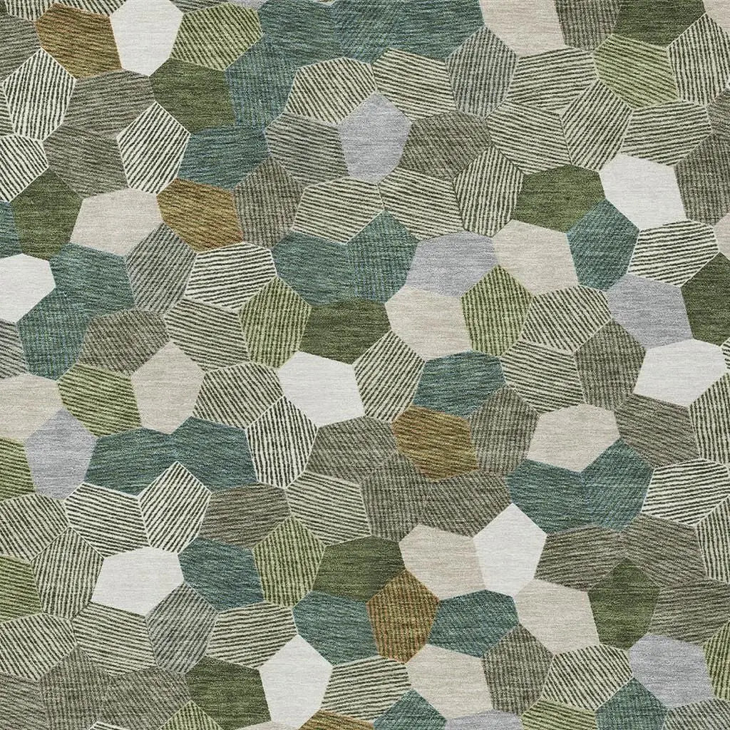 3' X 5' Olive Green And Green Geometric Washable Indoor Outdoor Area Rug Homeroots Outdoor