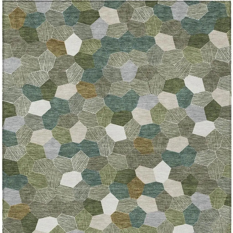 3' X 5' Olive Green And Green Geometric Washable Indoor Outdoor Area Rug Homeroots Outdoor