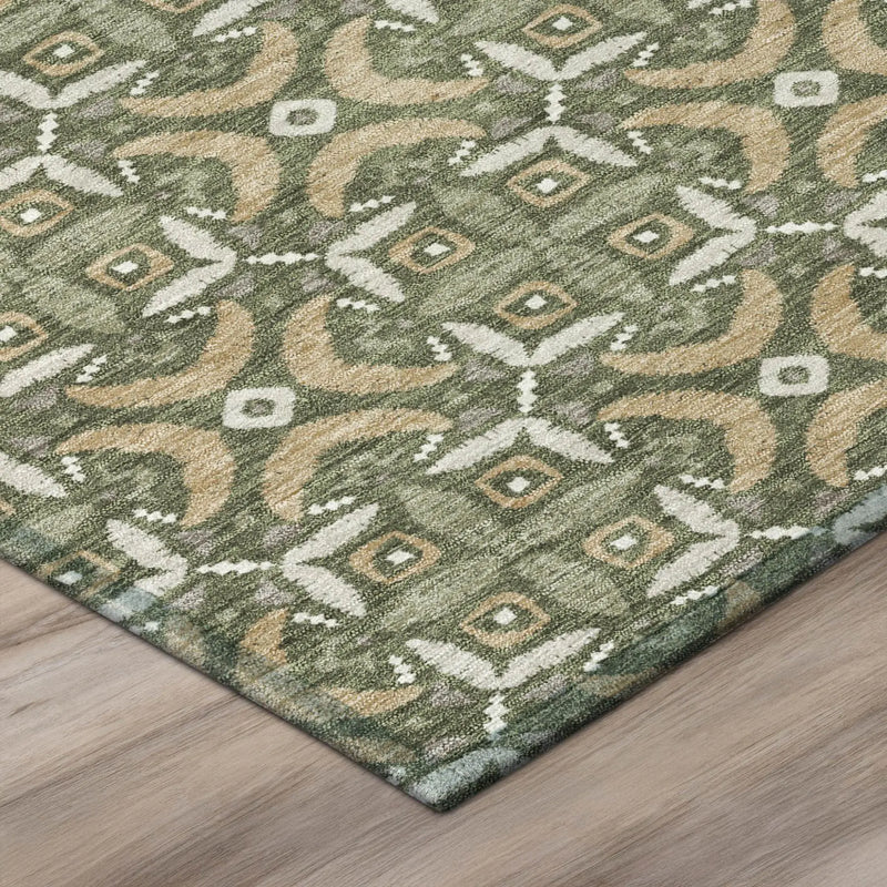 3' X 5' Olive Green And Green Geometric Washable Indoor Outdoor Area Rug Homeroots Outdoor
