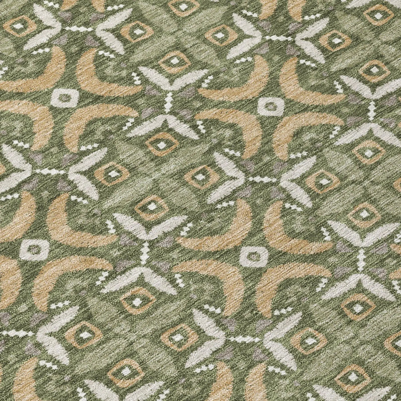 3' X 5' Olive Green And Green Geometric Washable Indoor Outdoor Area Rug Homeroots Outdoor